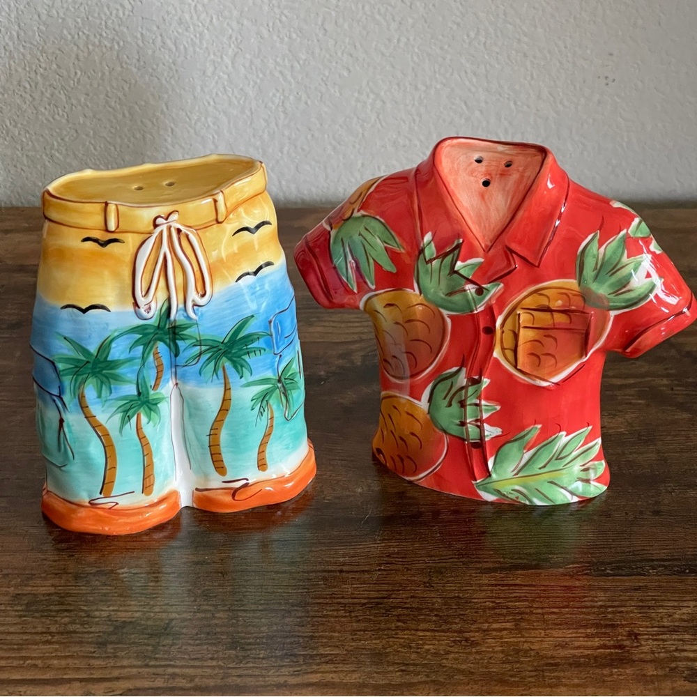 Clay Art Hawaiian Shirt and Board Shorts Salt & Pepper Shakers